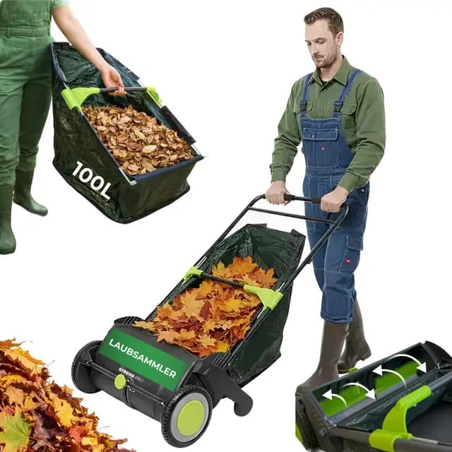 STREND PRO Laubsammler 100L | Manuelle Rasenkehrmaschine & Laubkehrer für Rasen | Großer Fangsack & Arbeitsbreite | Gartengeräte | Laubsammler | Laubkehrmaschine