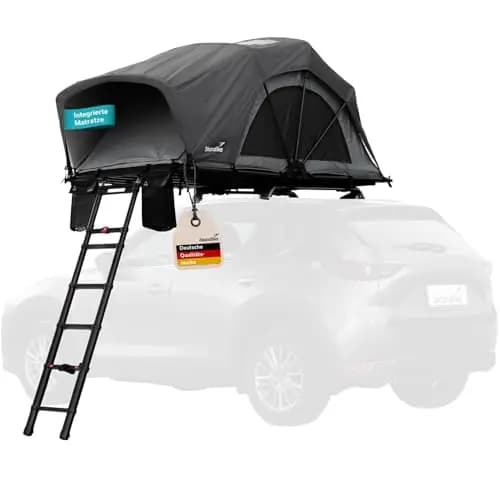 Skandika Dachzelt Skyland 2 Sleeper | Autodachzelt für 2 Personen, Autozelt mit Matratze, Schwarze Schlafkabine, feuerhemmend, wasserfest 6000 mm, mit Moskitonetz, UPF 50+ | Auto Zelt für PKW SUV Bus