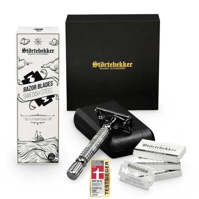 Störtebekker Premium Rasierhobel Einstiegsset Schwarz mit 110 Klingen – Bild 1