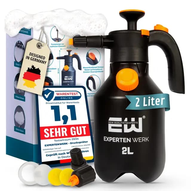 EXPERTENWERK Premium Schaumsprüher 2L - Drucksprüher mit individuell anpassbarem Schaum & Überdruckventil für Autowäsche. Auto Schaum-Sprüher, Pumpsprüher mit Schaumdüse für Kfz, Haushalt, Gartenmöbel