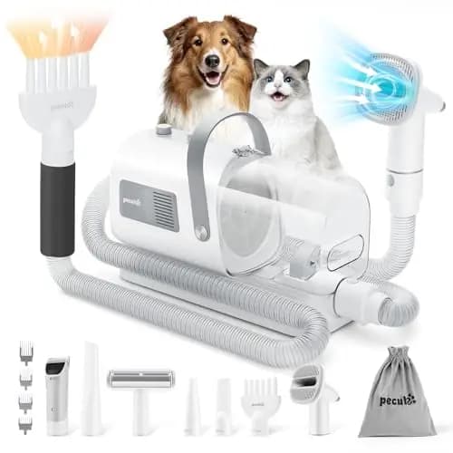 pecute 2-in-1 Staubsauger & Haartrockner Blower für Hunde Katzen, 1.7L Staubbehälter, Ultraleise & Super Saugkraft Haustierpflegeset, Hundefön Hundetrockner mit Einstellbarer Temperatur