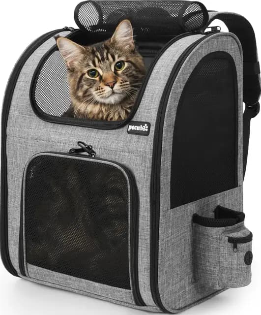pecute Haustier Rucksack mit Netzfenster XL für 6-10 kg, Tragbare und Faltbare Katzentasche, Atmungsaktive und Leichte Hundetasche, Wasserdichtes Oxford-Tuch mit Viel Platz, Multifunktionales Grau