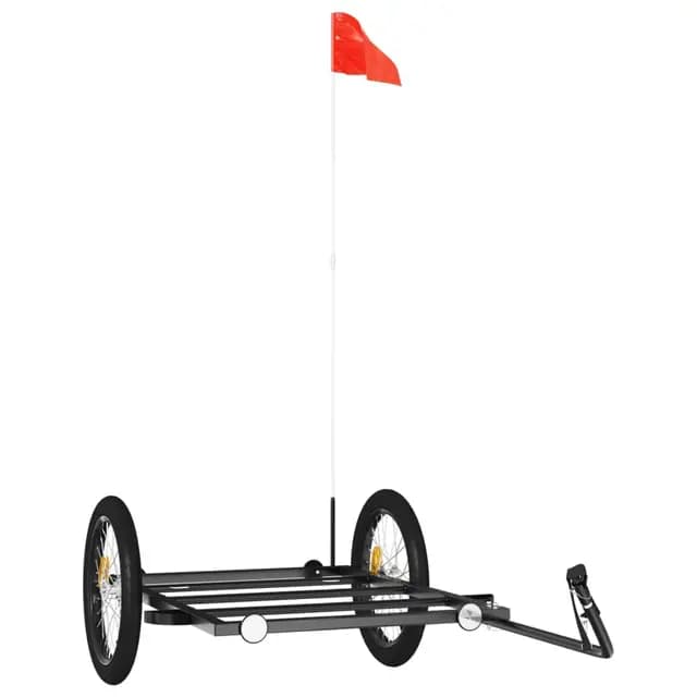 vidaXL Fahrradanhänger 135x68x37 cm, pulverbeschichtetes Eisen, Schwarz, Fahrradkarren für Gepäck, Pflanzen & Werkzeuge, Sicherheitsflagge, Tragkraft 45 kg, Outdoor Transport