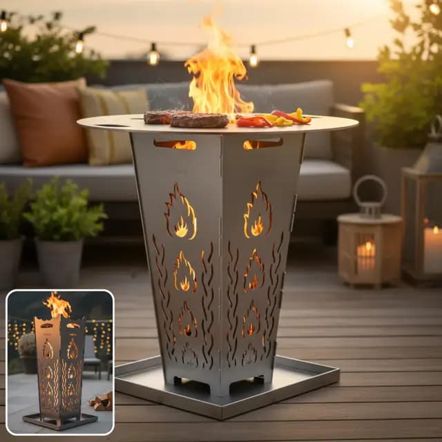 FireDesire Feuerkorb 80cm + Grillplatte + Ascheschale, Feuertonne, Feuerschale, Grilltonne, Ofen, Terassenofen, Grill, Feuersäule, Stahlkorb, Plancha, Gartenfeuer | Made in Germany
