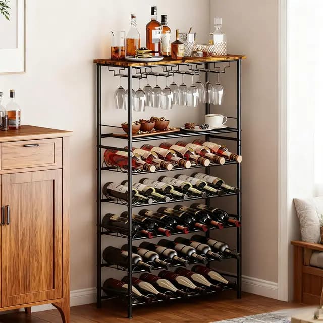 Weinregal für 30 Flaschen, Flaschenregal mit 5 Etagen, Weinständer aus Metall mit Glashalter und Tischplatte für Küche, Bar, Keller, Esszimmer, 72 x 29,8 x 116cm – Bild 1