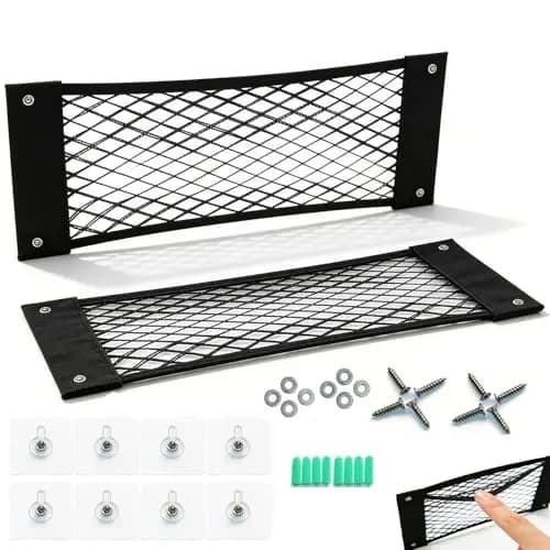 Kofferraum Taschen Auto Klett – Gepäcknetz & Organizer für Kofferraum mit 6 Montagearten & verstärkten Metallösen – inkl. Gepäcknetz zum Schrauben für SUV, Limousine & Kombi – 2er Set (55x25cm)