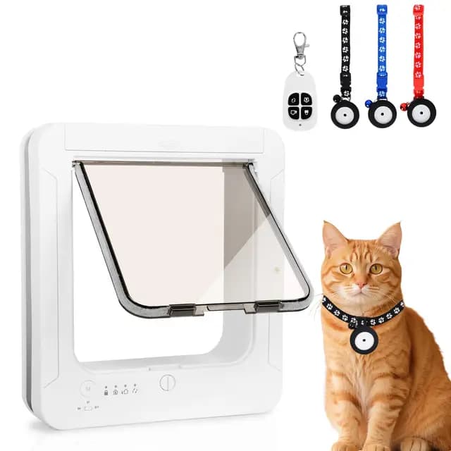 cat Smart katzenklappe Tür für Innenraum Außen, Katzenklappe mit Chiperkennung, Katzenklappe mit Chip Tür mit 3 Kragen Sensor Schlüsseln