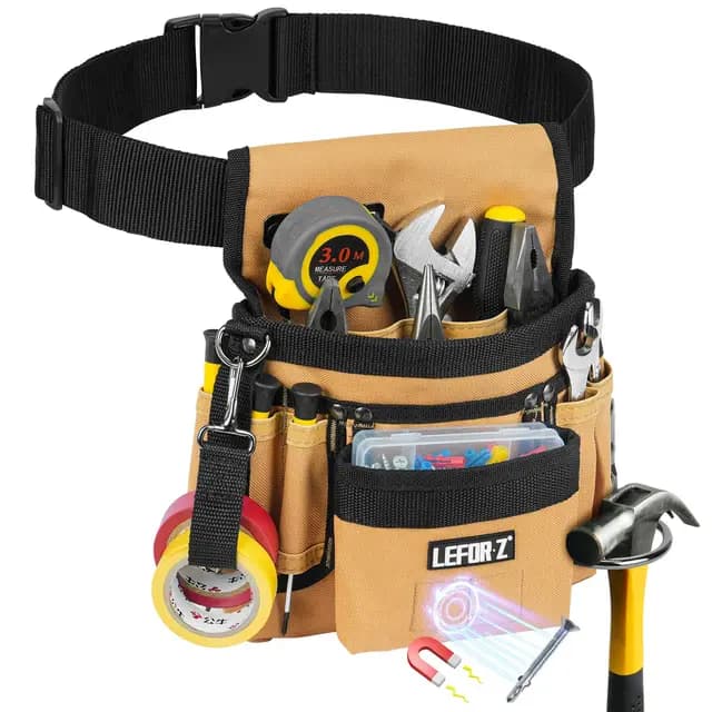 Werkzeuggürtel,Magnetische Werkzeugtasche mit 14 Taschen,Werkzeuggürtel Herren,Abnehmbare und Verstellbare Werkzeugtasche Gürtel für Elektriker,Tischler,Bauarbeiter,Schwarz Braun