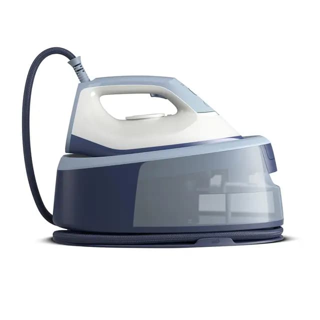 Philips Dampfbügelstation 3000 Series, 2400 W, 120 g/min Dauerdampf, 350 g Dampfstoß, schnell und leistungsstark, vertikaler Dampf, Keramiksohle, Deep Azur (PSG3000/20), Dunkelblau/Weiß