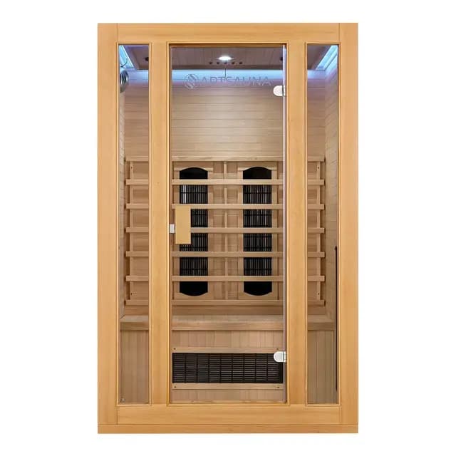 Artsauna Infrarotkabine Nyborg S120K Keramikstrahler & Hemlockholz, 2 Personen, 120 x 105 x 190 cm, LED Farblicht & Glastür, Infrarotsauna Sauna