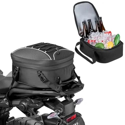 KEMIMOTO 2 IN 1 Motorrad Tasche 22-34L mit Kühlfunktion, wasserdichte Motorrad Hecktasche, Große Kapazität, Erweiterbare Satteltasche, Gepäckträgertasche, 10L Isoliertasche