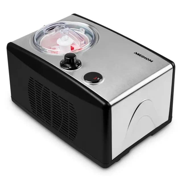MEDION Eismaschine mit Kompressor (selbstkühlend, geeignet für die Zubereitung von Eiscreme, Frozen Yoghurt & Sorbet, 1,5 Liter, 150 Watt, MD 18387)