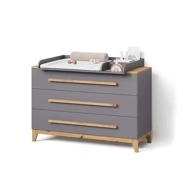 Livinity Mailo Wickelkommode XL 3 Schubladen Grau/Artisan Oak – Bild 1