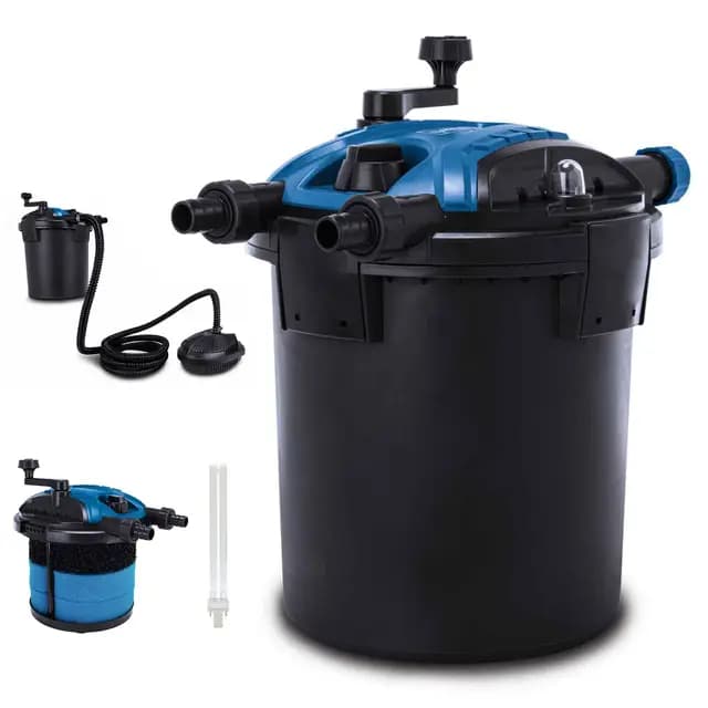 Scheppach Teichdruckfilter Komplettset PFS8000 | für Teiche bis 8000 L | Fördermenge 4000 L/h | 11 W UV-C Klärer mit Spin Clean | Schmutzanzeige | 9,5L Tank | Teichfilter Druckteichfilter Teichpumpe