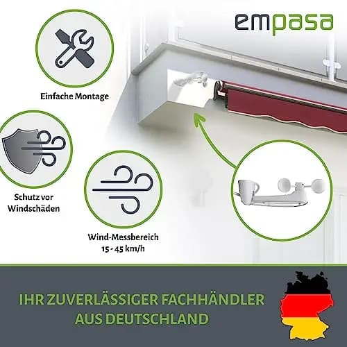 empasa Funk Wind Sonnen Sensor, Markisenwächter, Windwächter für unsere elektrischen Gelenkarmmarkisen Kassettenmarkisen und Vollkassettenmarkisen