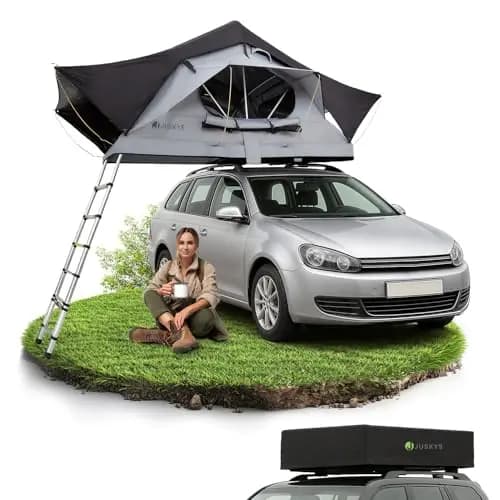 Juskys Autodachzelt Lago - Robuste Konstruktion, wasserabweisend & UV-Schutz, Autodachzelt, Camping, LED-Beleuchtung