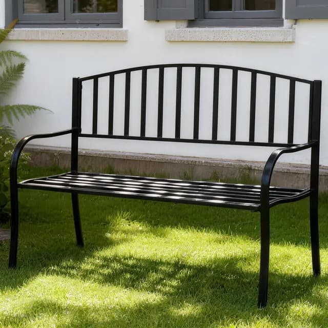 Mingone Gartenbank 3-Sitzer mit Rückenlehne & Armlehne – Wetterfeste Eisenbank aus Metall für Balkon, Terrasse oder Garten – Schwarz