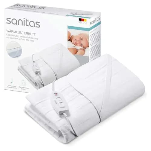 Sanitas SWB 21 Wärmeunterbett aus weichem Vlies, mit praktischen Fixierungsbändern, Sicherheitssystem, 3 Temperaturstufen, maschinenwaschbar, mit 150 x 80 cm passend für gängige Matratzen