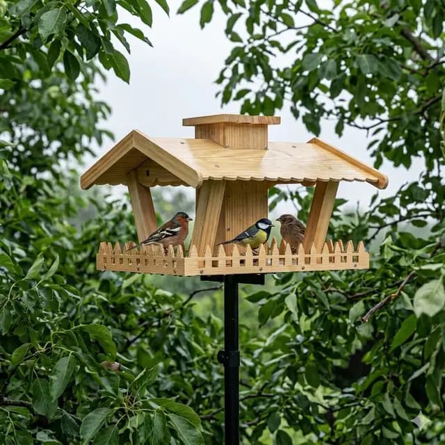 SAZAEMU Vogelfutterhaus Echtholz XL mit Ständer