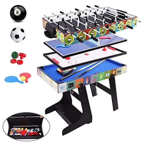 OYE 4FT Zusammenklappbar multifunkniertes Tischspiel - Tischfußball(Tischkiker)/Tischtennis/Air Hockey/Billard-Tisch, MDF, 124 * 82 * 61CM