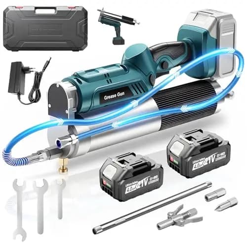 Yofuly 12000PSI Akku Fettpresse kompatibel mit Maa-Kita 18V Akku, 2-in-1 Elektrische Fettpresse 5.3 oz/min mit 2 * 4.0AH Akku | LED-Leuchte, 1m Flexschlauch & 3 Mundstück für schwere Maschinen