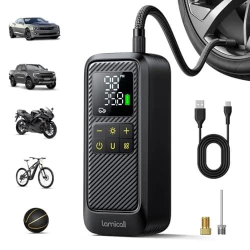 Lamicall Elektrische Luftpumpe, Akku Fahrradpumpe - [5X Schneller] 150PSI Tragbare Fahrrad Pumpe für alle Ventile, Mini Kompressor für Auto, E-Bike, Motorrad, Bälle, Fahrrad Zubehör, mit LED-Licht