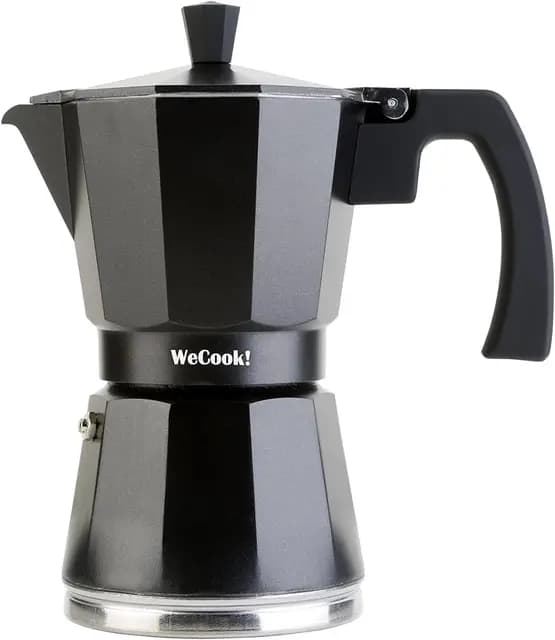 WECOOK! Luccia Espressomaschine Induktion, Espressokocher, Italienischen Kaffee, Moka-Kanne Kaffeebereiter Aluminium, 1-3 Tassen, Sockel aus Edelstahl, Sicherheitsventil, Vitrokeramik, Gas, Schwarz