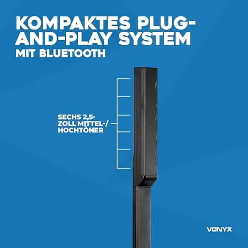 Vonyx VX820 Column Speaker System, PA Anlage Aktiv, 400W Line Array Säulenlautsprecher - 8 Zoll Subwoofer, Bluetooth 5.0, DSP, 4-Kanal-Mixer – DJ Anlage Komplett Set, PA Lautsprecher