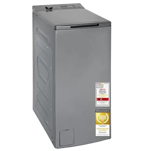 Exquisit Waschmaschine 7,5kg, Toplader, Waschmaschine schmal, Energieklasse A, 1200 U/Min, Startzeitvorwahl, Kurzprogramm, LTO51207-030A silber-dunkel