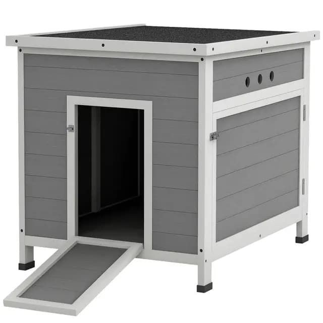 PawHut Entenstall Entenhaus aus Holz mit Asphaltdach, herausnehmbarem Boden, Seitentür, Geflügelstall mit Belüftungslöchern, wetterfest Gänsestall Hühnerhaus Hellgrau 63 x 82 x 76 cm