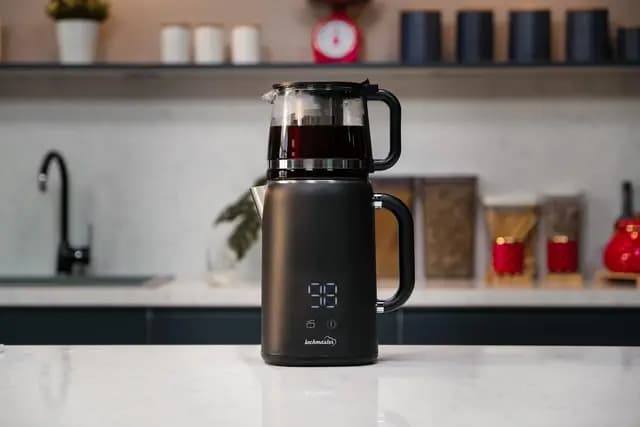 Dem Keyfi Digitaler Teekocher – 1,5L + 1,1L, 1800W, Temperaturregelung, Glas-Teekanne, Touch-Display, Edelstahlfilter