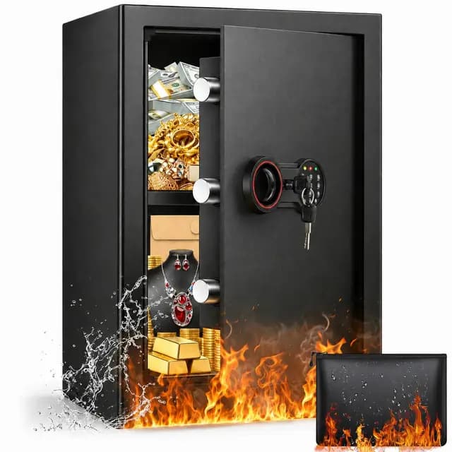 70L Großer Safe Tresor, Digitale Tresore mit Schlüssel, Alarmsystem und Abnehmbares Regal, Möbeltresor für Zuhause, Geld, Dokument and Wertgegenstände