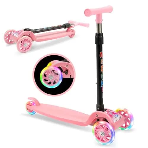 Faltbarer Kinderscooter 3-Rad mit LED Leuchträdern – höhenverstellbarer Tretroller mit leuchtenden Rollen, Stabiler Kinderroller für Jungen & Mädchen, Kinderfahrzeuge mit Leuchtfunktion