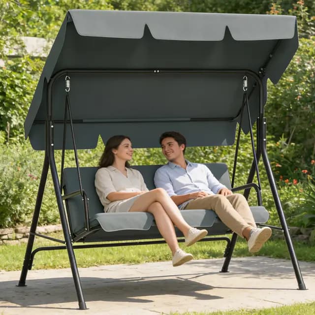 3-Sitzer Hollywoodschaukel, Wetterfeste Gartenschaukel mit Sonnendach & Sitzauflage, Stabil Stahlgestell, UV-Schutz, bis 200 kg Belastbar, Garten-Schaukelbank 176x110x152cm, Anthrazit