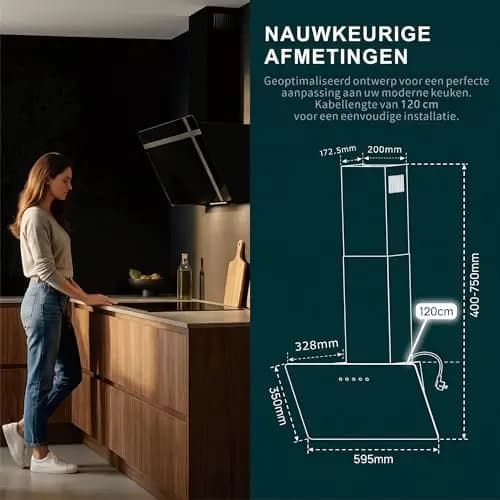 DOPURE Dunstabzugshaube 60 cm | Abluft/Umluft-Dunstabzugshaube mit bürstenlosem Motor | Schwarz | Glas | Nachlaufautomatik | Vertikaler Touchscreen | LED-Beleuchtung