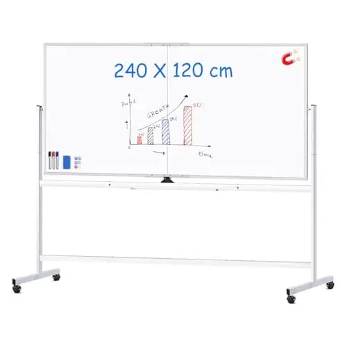 maxtek Whiteboard mit Ständer 240 X 120cm, Doppelseitiges Magnetisches Aluminiumrahmen Mobiles Whiteboard mit Stifte, Schwämme, Tafellöscher – Bild 1