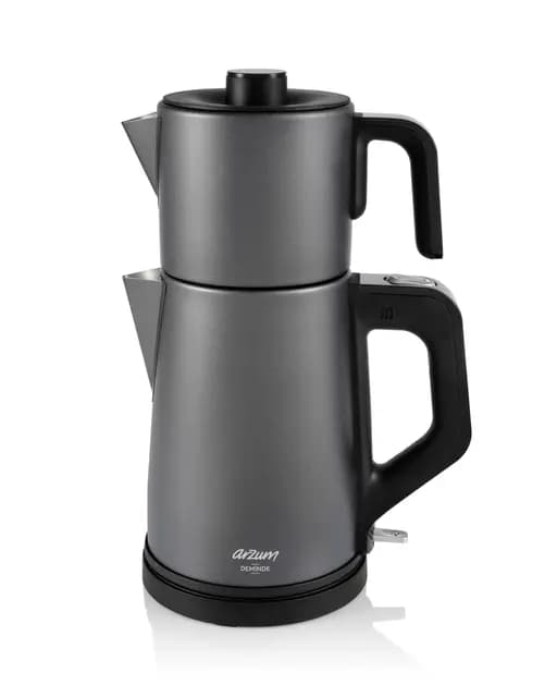 Arzum AR3130 Deminde Teemaschine, Grau, 1800W Elektrischer Teebereiter mit 1,8 Liter Wassertank und 1,2 Liter Glaskanne, Doppelheizsystem und Warmhaltefunktion