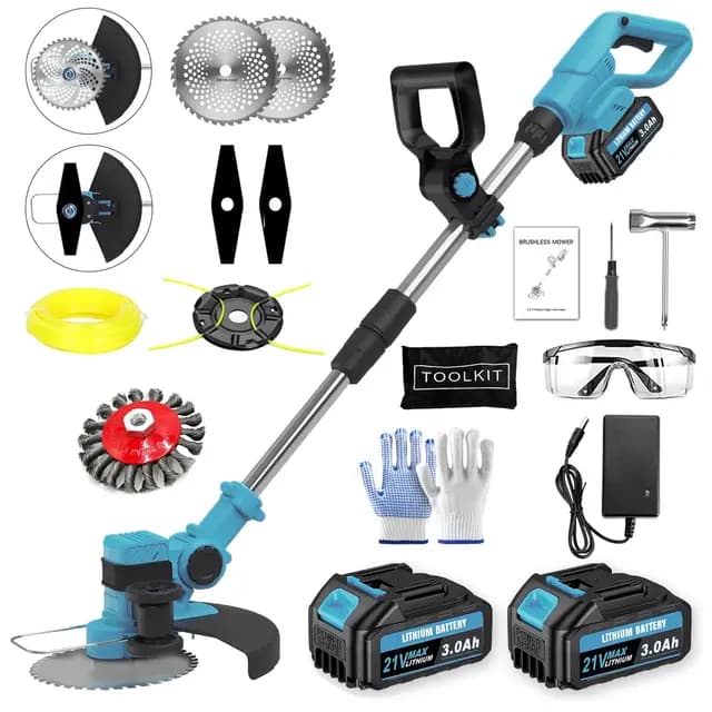 Akku Rasentrimmer für Makita Akkus, 4 in 1 Elektrischer Freischneider, mit 2 X 21V Makita Akkus & 4 Klingentypen, Rasenkantenschneider mit Verstellbarer Griff und Winkel des,für Garten und Rasen