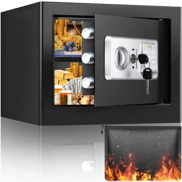 Safe Tresor für Zuhause mit Feuerfester Wasserdichter Tasche, 25L Digitaler Tresor Klein mit Herausnehmbares Regal und Alarmanlage, Wandtresor Möbeltresor für Schmuck Bargeld Medikamente Dokumente
