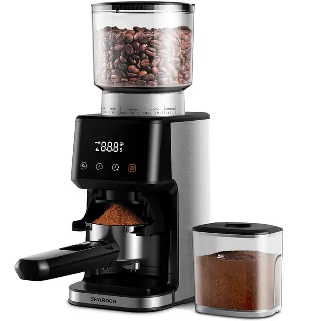 SHARDOR Kaffeemühle Elektrisch mit 51 Mahlgraden, LED-Touchpanel, Elektrische Kaffeemühle Siebträger mit Präzisions Elektronik Zeitschaltuhr, Programmierbare Tassen/Zeit Kegelmahlwerk, Für Espresso