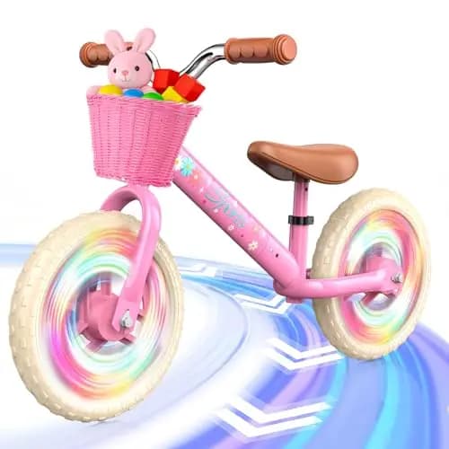 HappyGoLucky Laufrad Ab 2-5 Jahre, Kinder Lauflernrad – Leuchträder/Höhenverstellbar/Geflochtener Korb, Spielzeug Geschenk 2-5 Jahre Mädchen Outdoor Kinderspielzeug