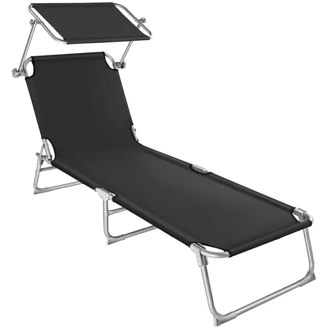 tectake Gartenliege mit Sonnendach klappbar Blau-Schwarz – Bild 1