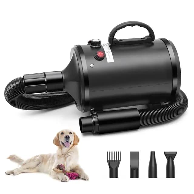 Hundefön Hundetrockner,2800W Hundehaartrockner, einstellbare Geschwindigkeit und Temperatur, geräuscharmer Hundetrockner Pet Grooming mit 4 Düsen für den privaten und professionellen Einsatz (Schwarz)