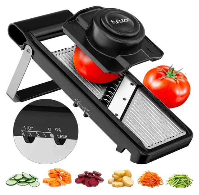 Fullstar 2-in-1 Mandoline Edelstahl Gemüsehobel - Verstellbarer Dünnschneider 1-4 mm - Mandoline mit Julienne-Klinge für Kartoffeln, Obst, Gemüse & Käse - Profi-Küchenhobel & Gurkenhobel