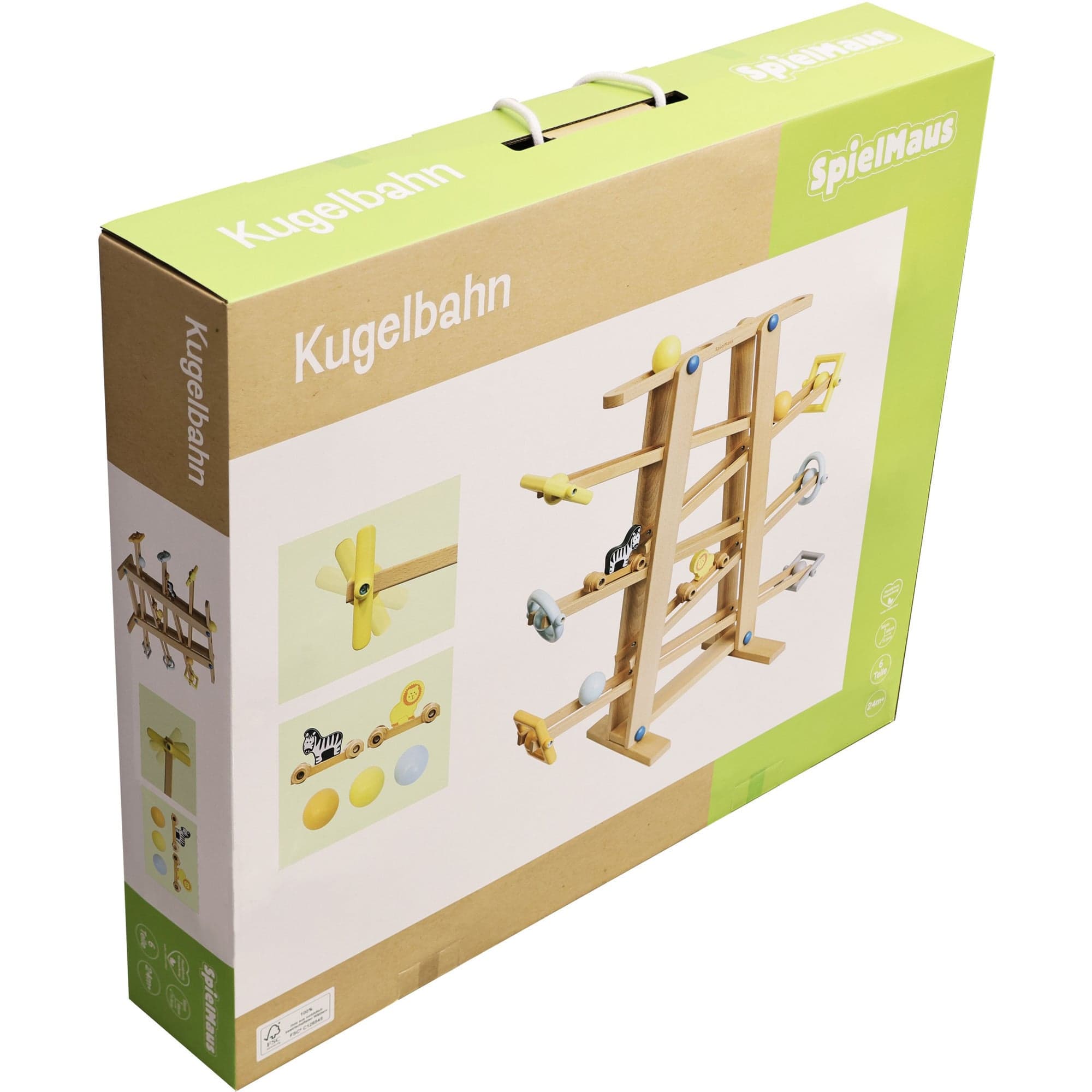 Holz Kugelbahn mit Rollelementen