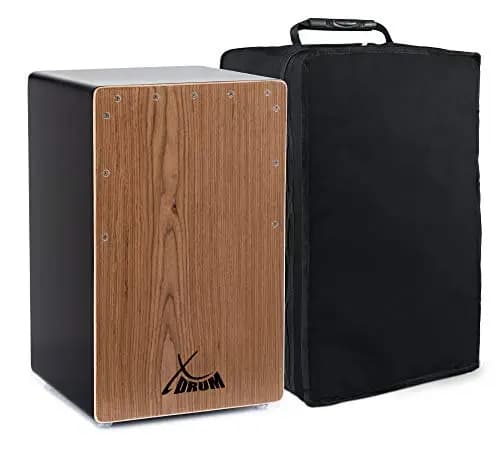 XDrum Cajon El Bajo Bass Port Black/Walnut - Integrierter Bass Port für druckvollen Sound - Trommelkiste für Percussion - Kistentrommel aus Holz - Inkl. Tragetasche