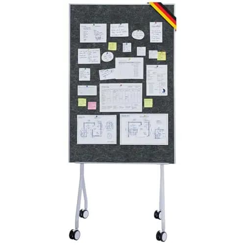 Floordirekt Moderationwand Doppelseitig 80 x 120 cm Präsentationstafel mit feststellbaren Rollen - Filztafel Pinnwand - Stabiler Metallrahmen - Giant (Schwarz)