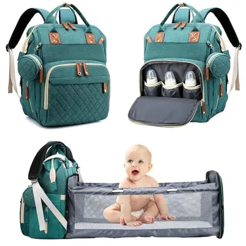 Wickeltasche Rucksack Baby Wickelrucksäcke mit Großer Kapazität Tragbare Reisewindeltasche mit faltbarem Kinderbett mit Multifunktions Babytaschen und mobiler Wickelauflage Babybettrucksack
