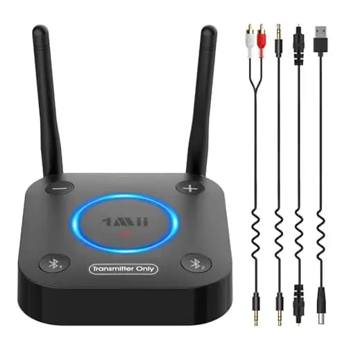 1Mii B06TX Bluetooth 5.3 Transmitter für TV mit aptX HD & Low Latency, Großer Reichweite Audio Adapter für 2 Kopfhörer oder Lautsprecher, 3,5mm AUX/Optischer/Koaxialer Ausgang, Lautstärkeregelung