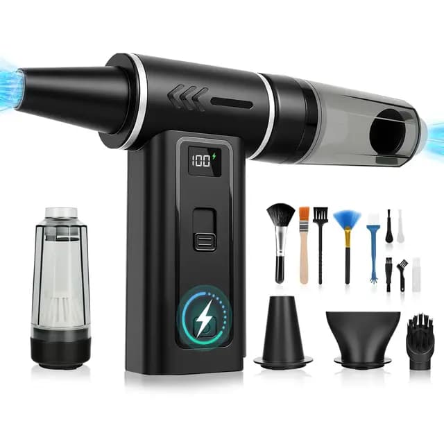 Druckluftspray Alternative 2-in-1 Elektrischer Air Duster & Staubsauger mit 180000 U/min, 8000 mAh Akku Gebläse, 100 Stufen, Digital Display, PC Reinigung & Tastatur Reinigungsset, USB-C